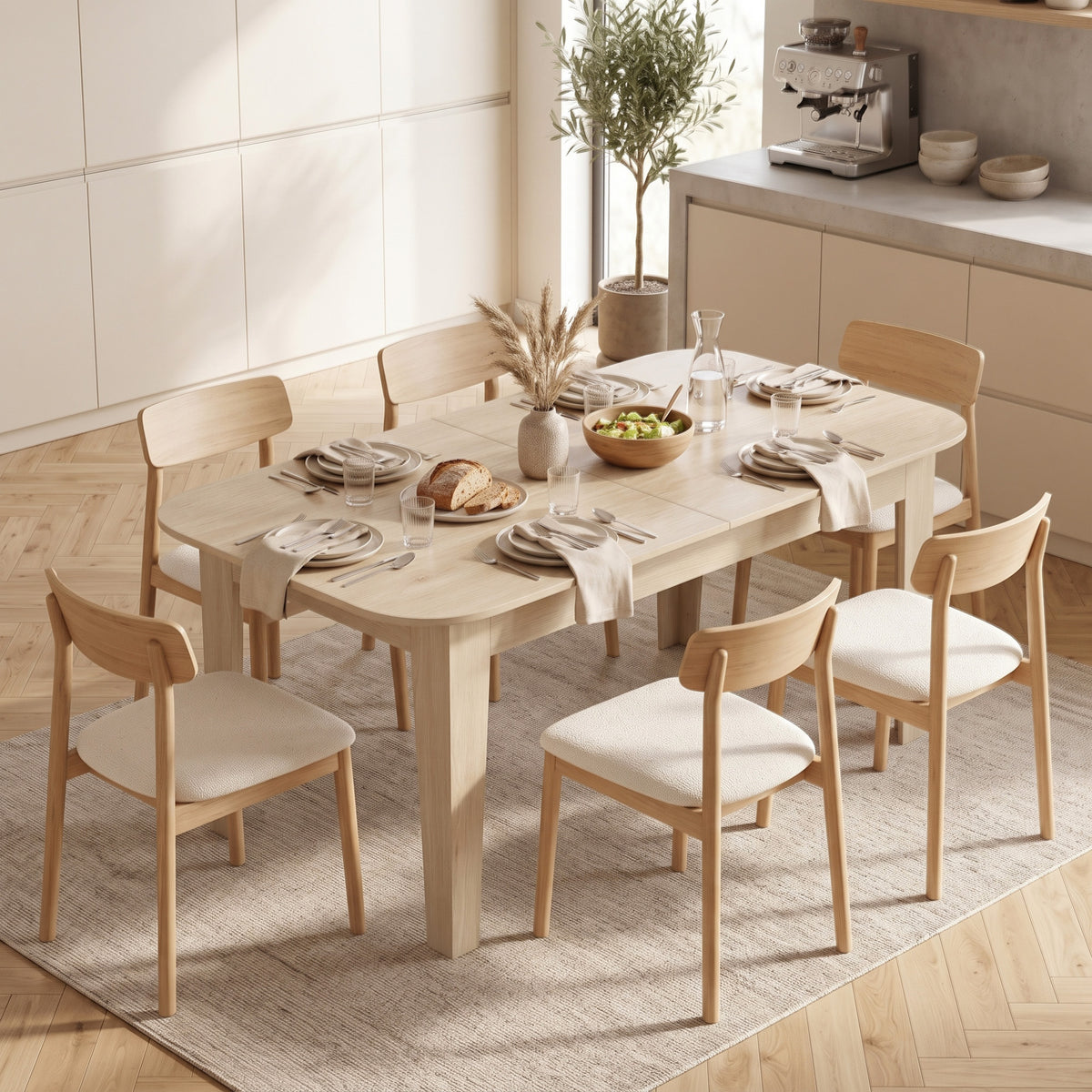 Table à Manger Extensible pour 4 à 6 Personnes, 140-180 cm, Table de Cuisine Ovale avec Bords Arrondis, Chêne-8