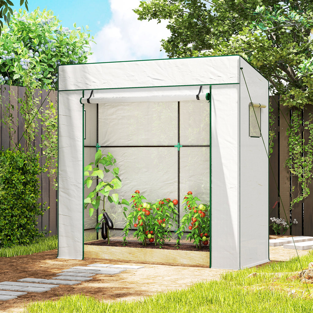Serre de jardin murale adossée avec 1 porte enroulable, bâche PE renforcée, 2 fenêtres, dim. 196L x 77l x 197/178H cm-6