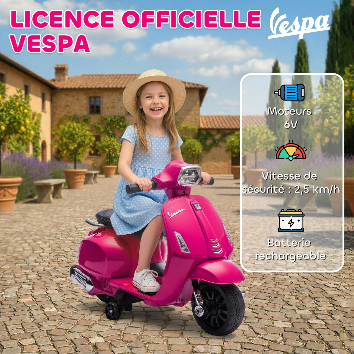 Moto électrique enfants 6 V, voiture électrique enfants avec Roues d'Apprentissage, pour 2-4 Ans, 71 x 37 x 52 cm, Rose-3