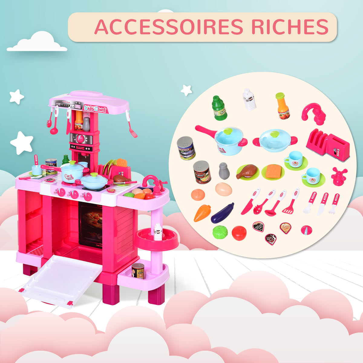 Cuisine pour Enfant Recettes Jeu d'imitation 38 Accessoires Inclus Sons et lumières polypropylène Rose-6