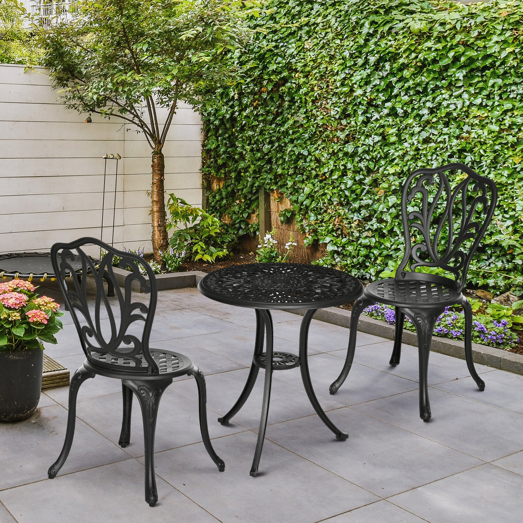 Ensemble Salon de Jardin 2 Places 2 chaises + Table Ronde style charme rétro en fonte d'aluminium, noir-9