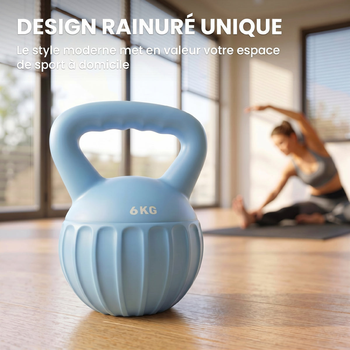 Kettlebell 6 kg, Haltère avec Poignée Antidérapante, Haltère à Boule, Musculation, Entraînement, pour Gym, Bleu-3