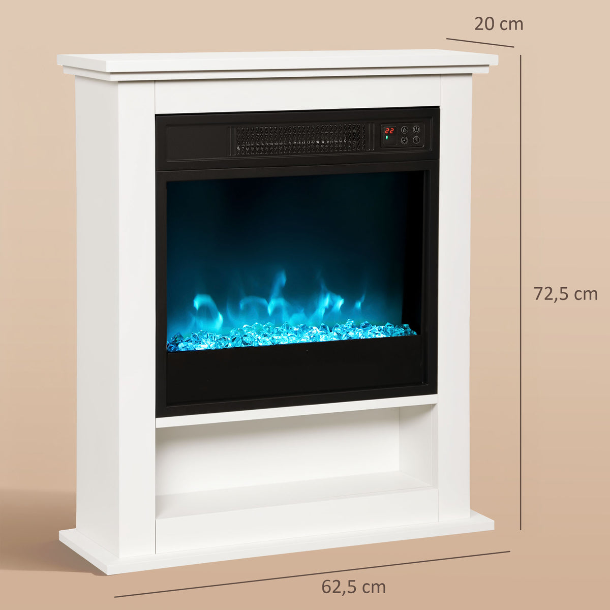 Cheminée électrique 1800W, fausse cheminée décorative, effet flamme à 9 couleurs et 5 luminosité, 62,5x20x72,5cm, blanc-2