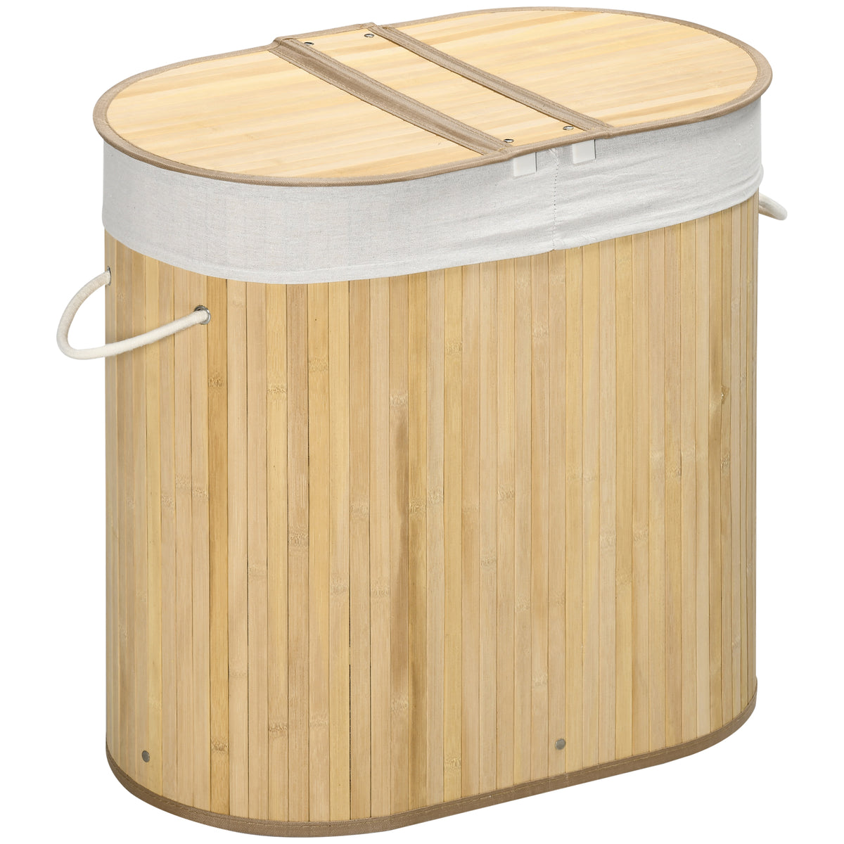 Panier à linge en bambou 100L avec 2 sections couvercle et sac amovible 62,5 x 37 x 60,5 cm - naturel-0