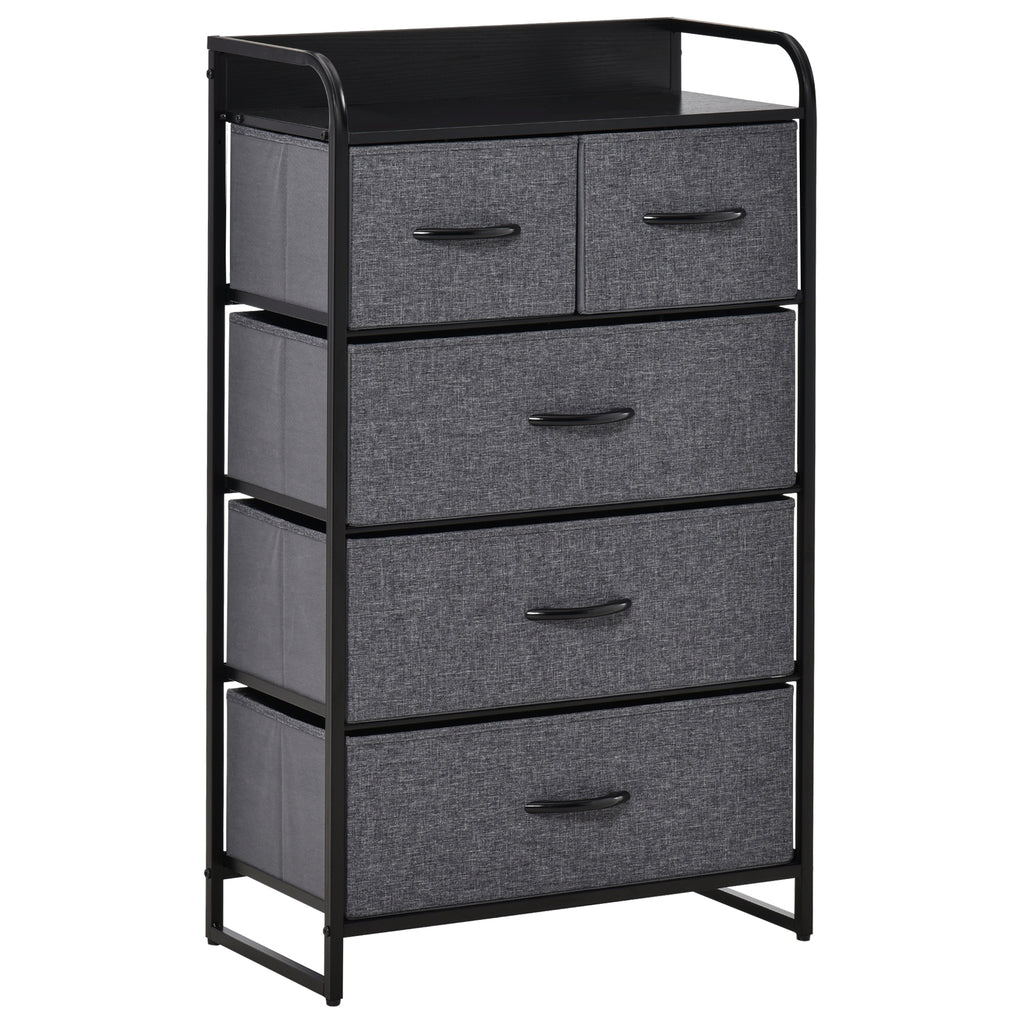 Commode Meuble de Rangement 5 tiroirs Pliables en Tissu 58 x 29 x 99 cm Gris-0