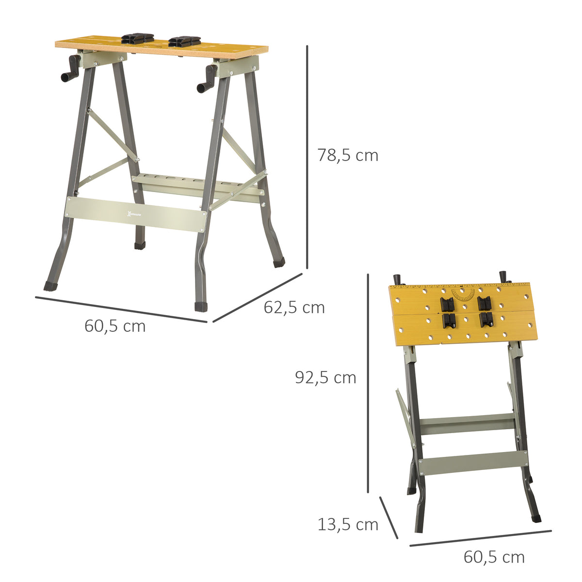 Établi pliant établi de serrage avec 4 serre-joints table de travail, charge 100 kg, 62,5x60,5x78,5cm, gris-2