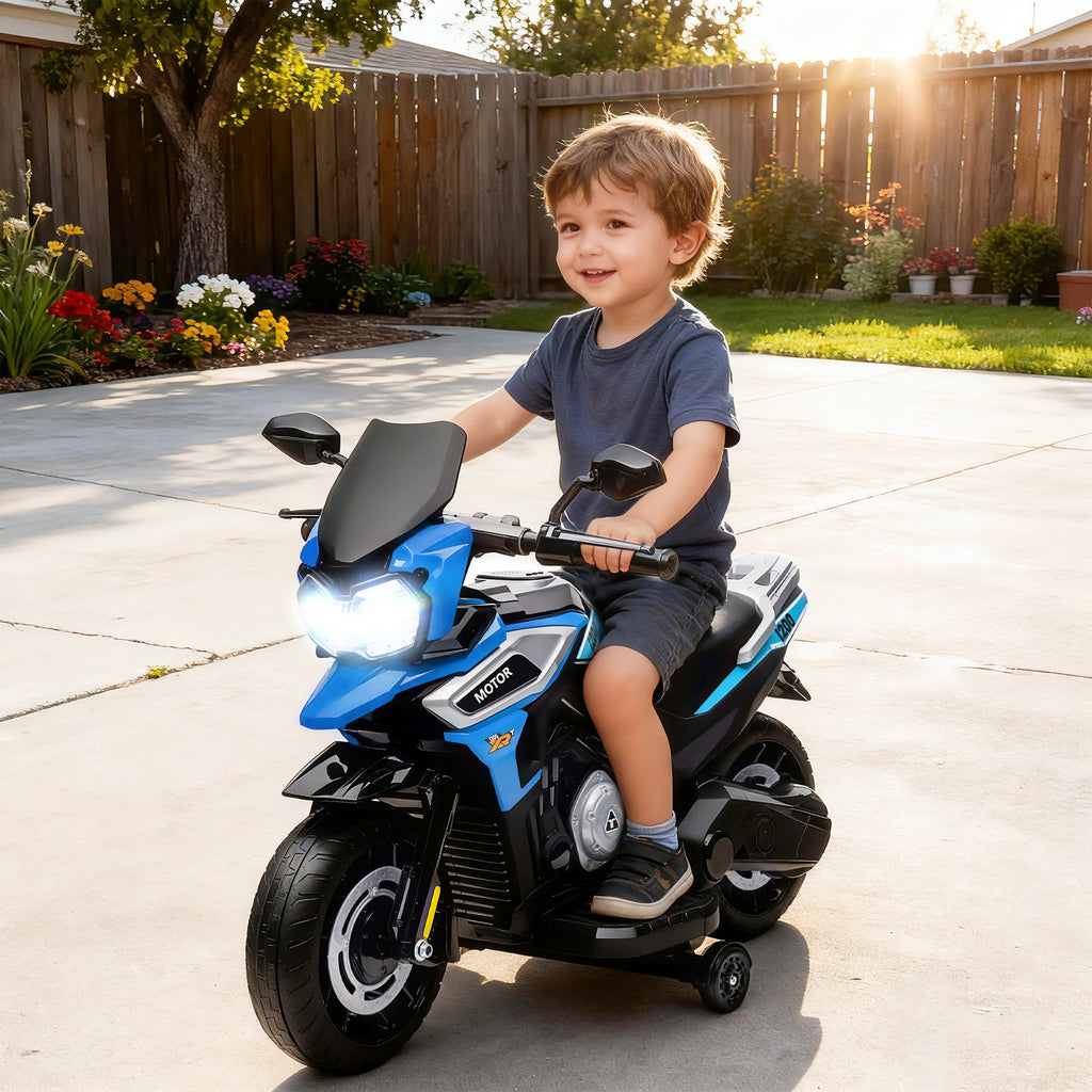 Moto électrique enfants 6 V, voiture électrique enfants avec roues d'entraînement, musique, effets lumineux, bleu-9
