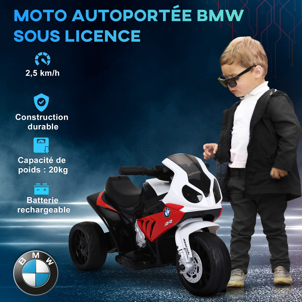 Moto électrique enfants, 3 roues sous licence BMW S1000 RR, 6V et 2,5 Km/h, voiture électrique enfants avec effets lumineux et sonores, moto enfant, charge max. 20 kg, rouge-4
