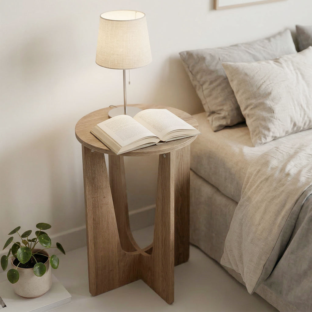 Table d'Appoint Ronde, Table de Salon avec Pieds Incurvés, Style Rustique, pour Salon, Chambre, Effet Bois Café-7