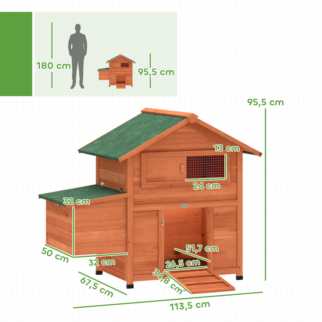 Poulailler avec Pondoir et Perchoir Toit en Bitume Étanche et Fenêtre de Ventilation Bois 113,5x67,5x95,5cm Orange-2