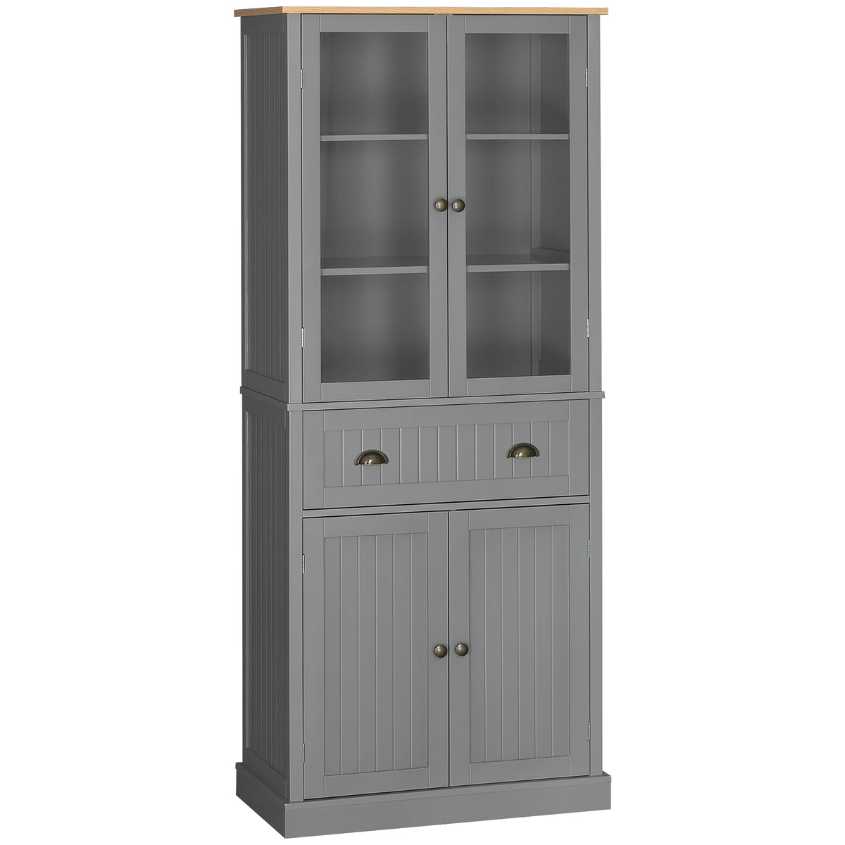 Buffet meuble cuisine rangement armoire de cuisine 4 portes dont 2 portes vitrées et 1 tiroir étagères réglables - gris-0