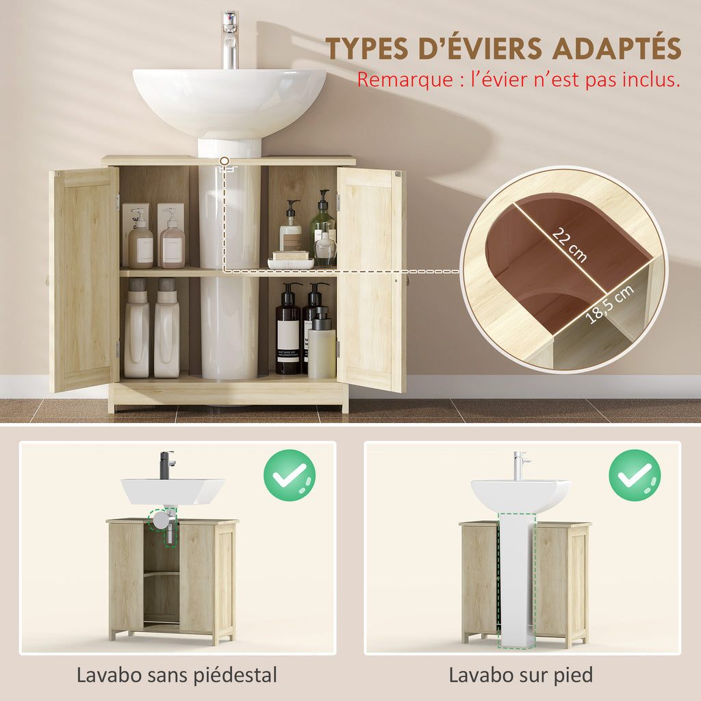 Meuble Salle de Bain sous Lavabo, Meuble sous-Vasque, Placard 2 Portes avec Étagère, 60x30x60cm, Chêne-3