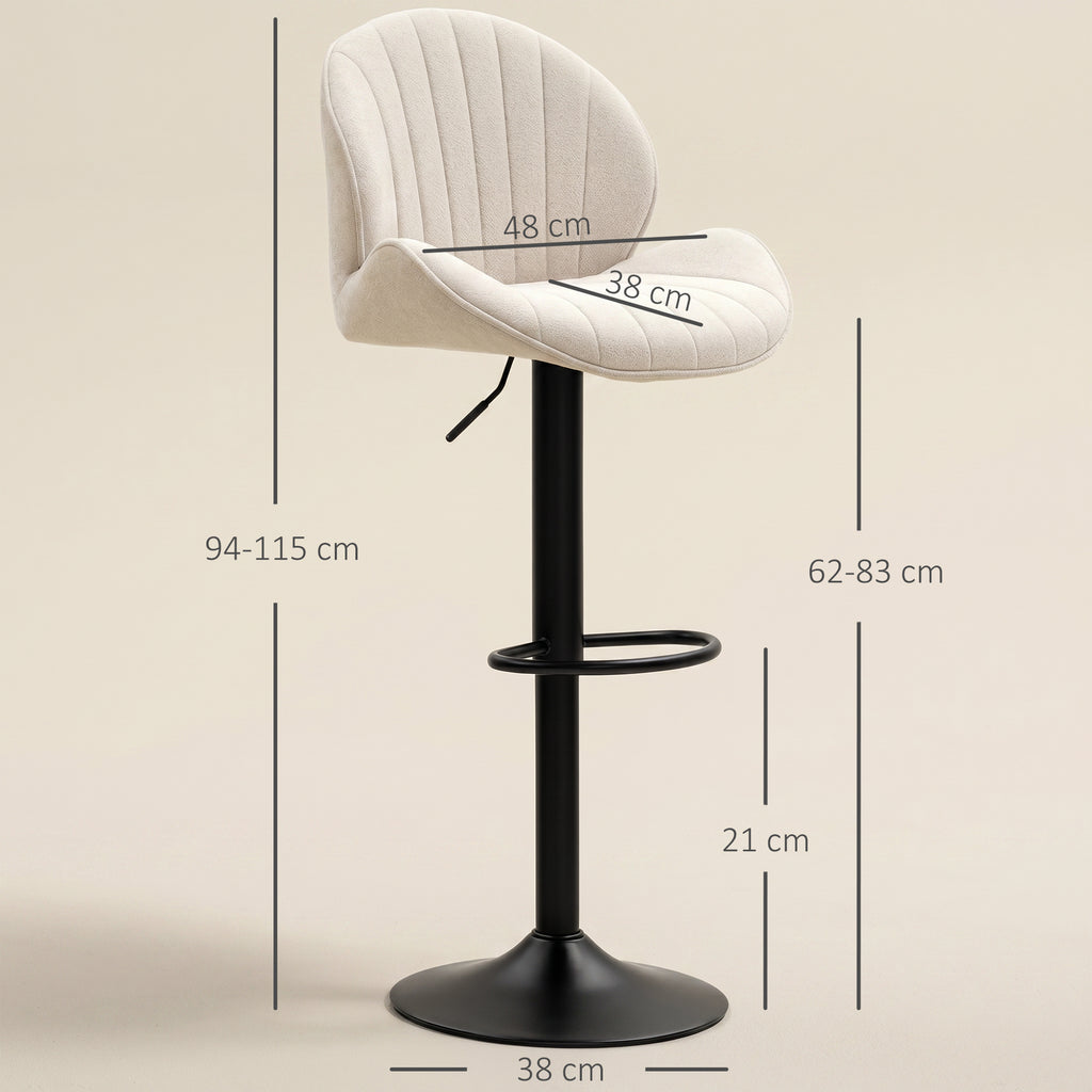 Lot de 2 tabourets de bar forme de coquillage, dossier, hauteur réglable et repose-pieds, cadre en acier, beige-2