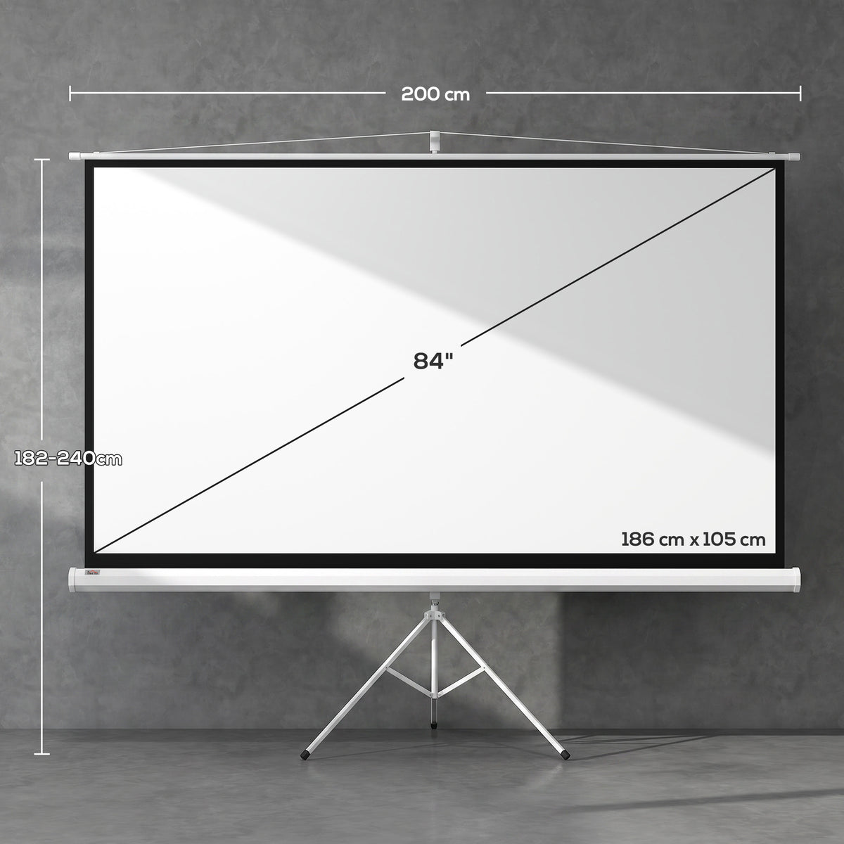 Écran de Projection avec Ttrépied Pliable 84 Pouces 4K HD 16:9, 200Lcm, Écran Vidéoprojecteur Portable, Hauteur Réglable-2