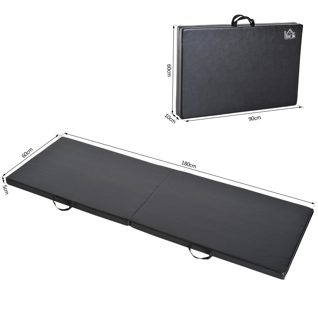 Tapis de gymnastique yoga pilates fitness pliable portable grand confort 180L x 60l x 5H cm revêtement synthétique noir-2