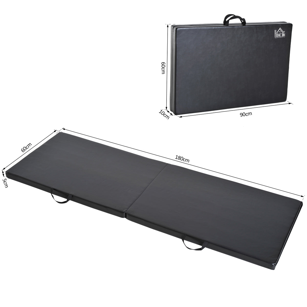 Tapis de gymnastique yoga pilates fitness pliable portable grand confort 180L x 60l x 5H cm revêtement synthétique noir-2