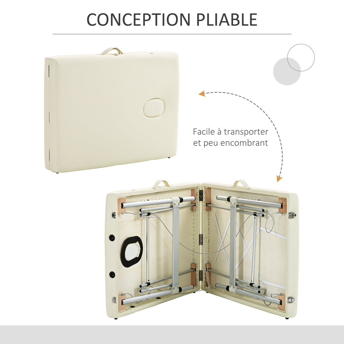 Table de massage pliable portable + housse de transport charge max. 225 Kg hauteur réglable 210 x 90 cm crème-6