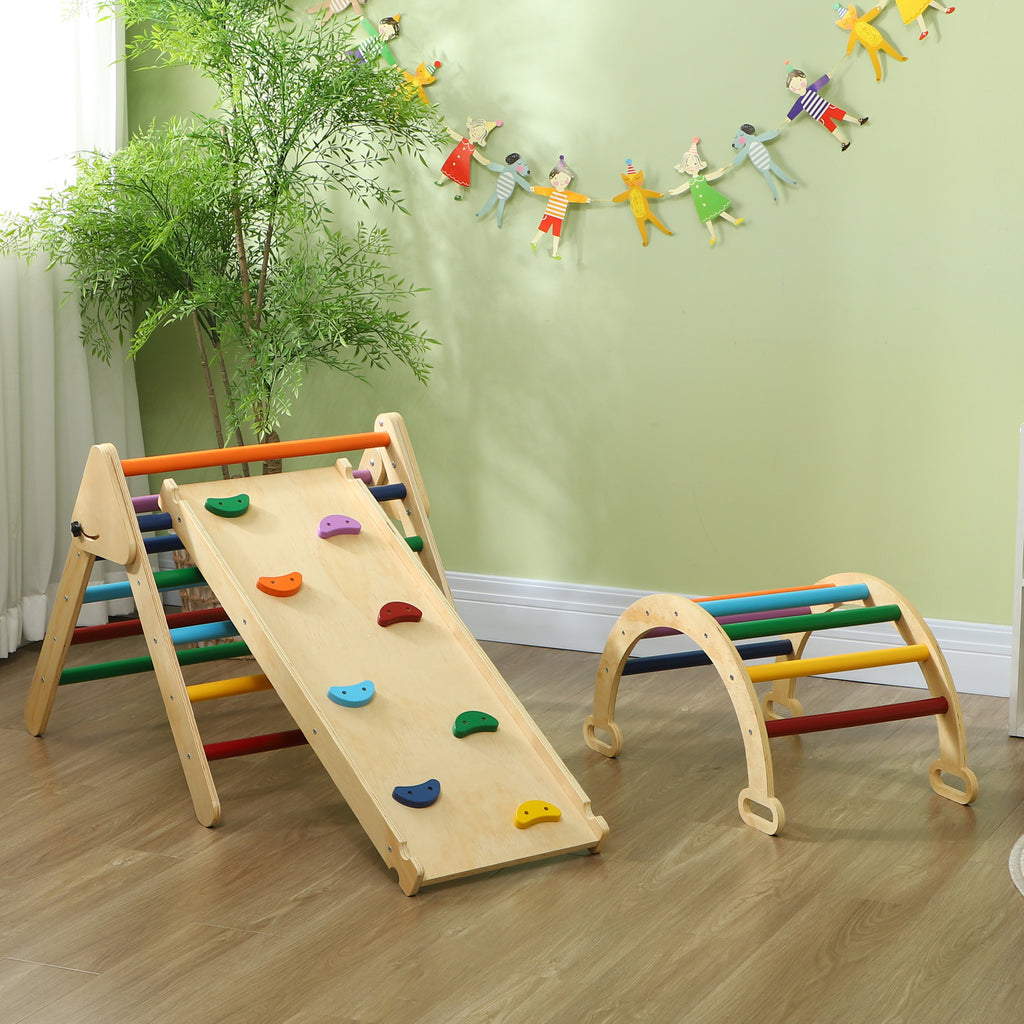 5 en 1 Triangle arche d'escalade enfants avec rampe d'escalade réversible toboggan bascule multicolore-8