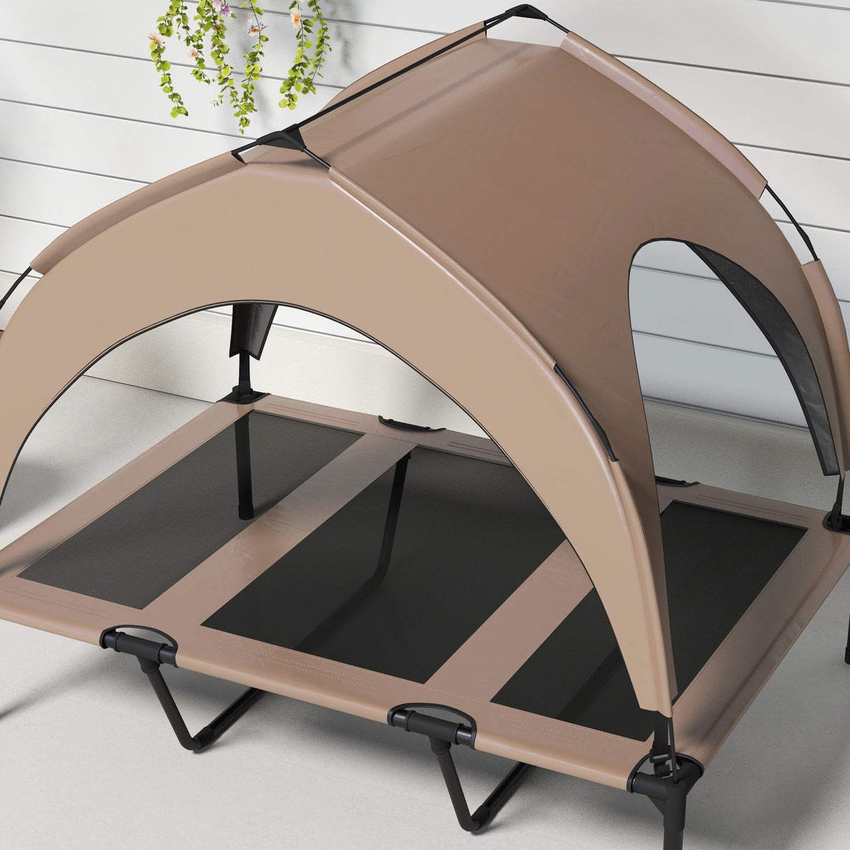 Lit pour chien chat sur pieds lit chien surélevé velum anti-UV oxford sac de transport 106 x 76 x 94 cm café-7