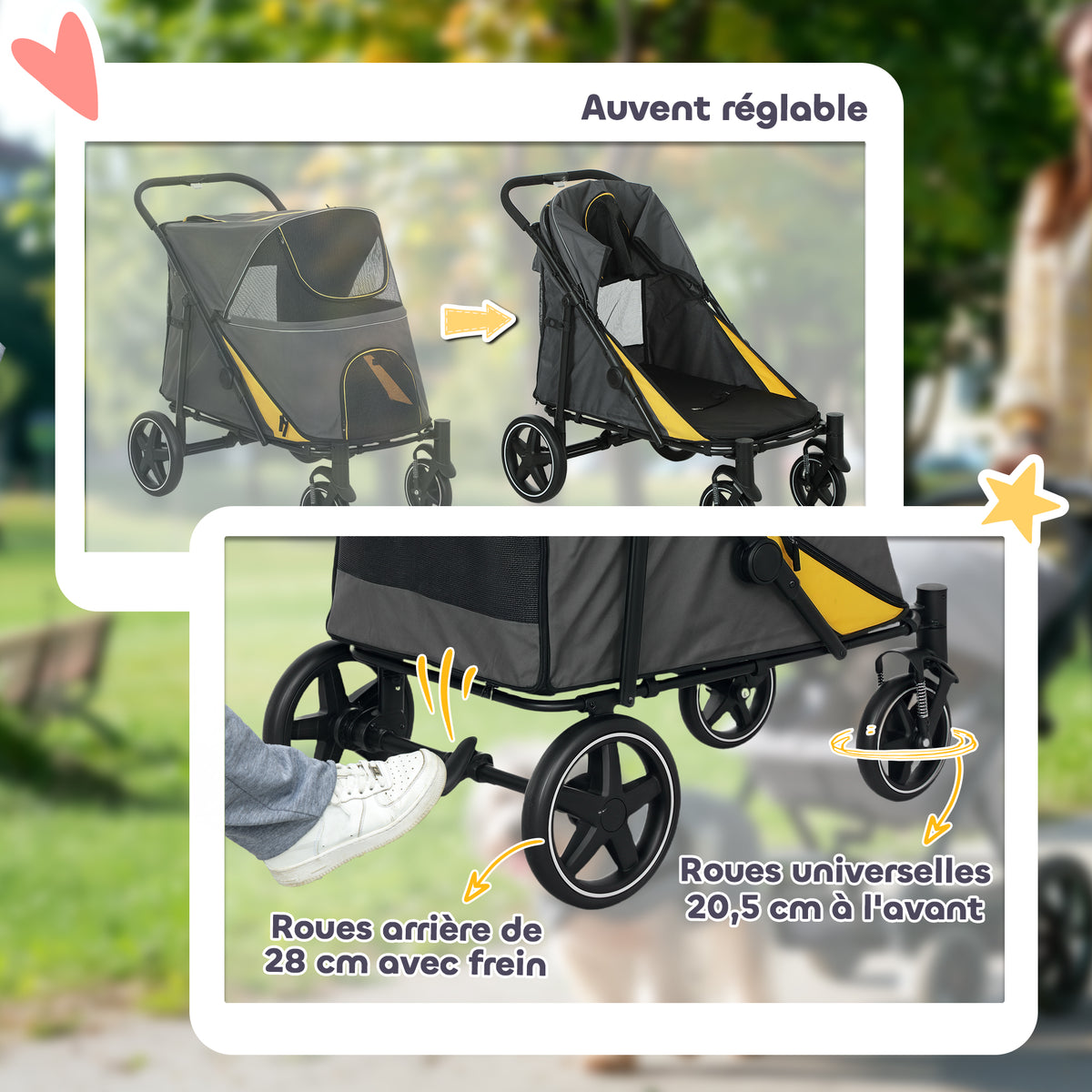 Poussette chien chariot pour chat 4 roues pliage en un clic laisse de sécurité charge 30 kg 112 x 67 x 100 cm gris foncé-5