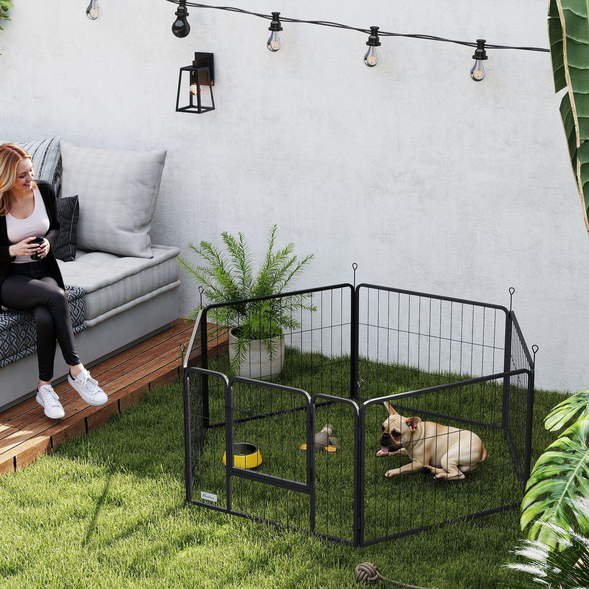 Parc pour chien, enclos chien 6 panneaux modulable et pliable, portable en acier avec porte 80 x 60 gris-1