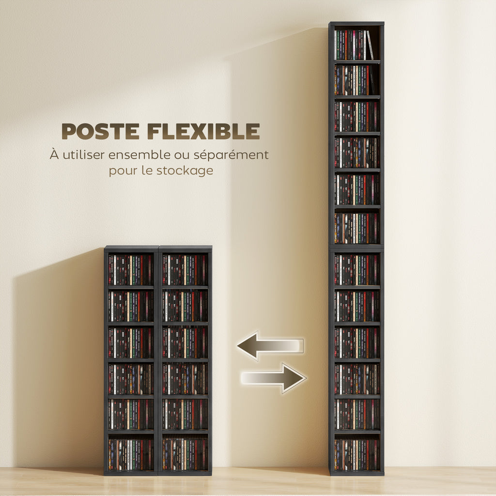 Lot de 2 étagères colonnes armoire de rangement CD-DVD 12 compartiments 21 x 22,5 x 88,5 cm capacité 204 CD noir-4