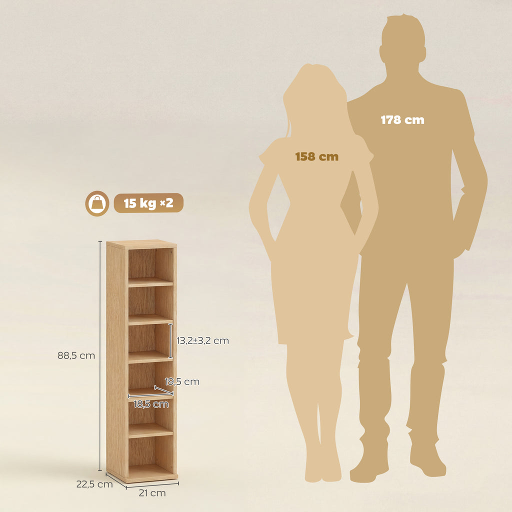 Lot de 2 étagères colonnes armoire de rangement CD-DVD 12 compartiments 21 x 22,5 x 88,5 cm capacité 204 CD bois naturel-2