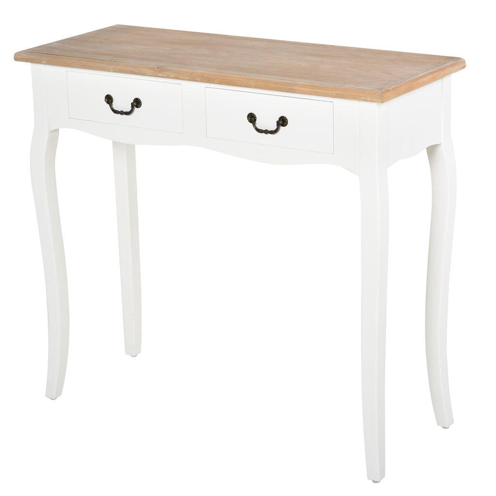 Table Console Table d'entrée Bout de Canapé Style Mexicain 2 tiroirs dim. 87L x 34l x 78H cm MDF Bois Massif pin Clair Blanc-0