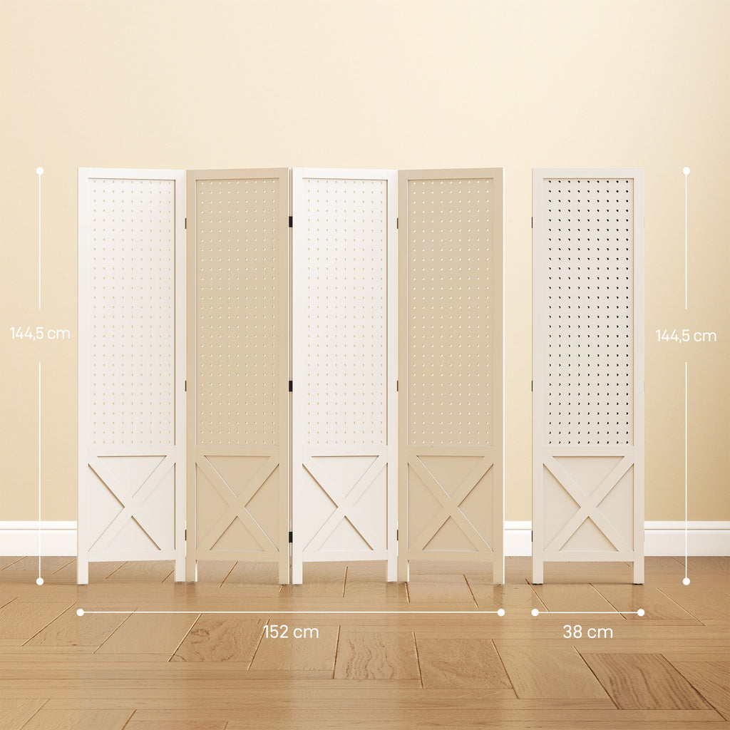 Paravent intérieur en bois 4 panneaux séparateur de pièce pliable panneau perforé 152 x 1,7 x 144,5 cm blanc-2