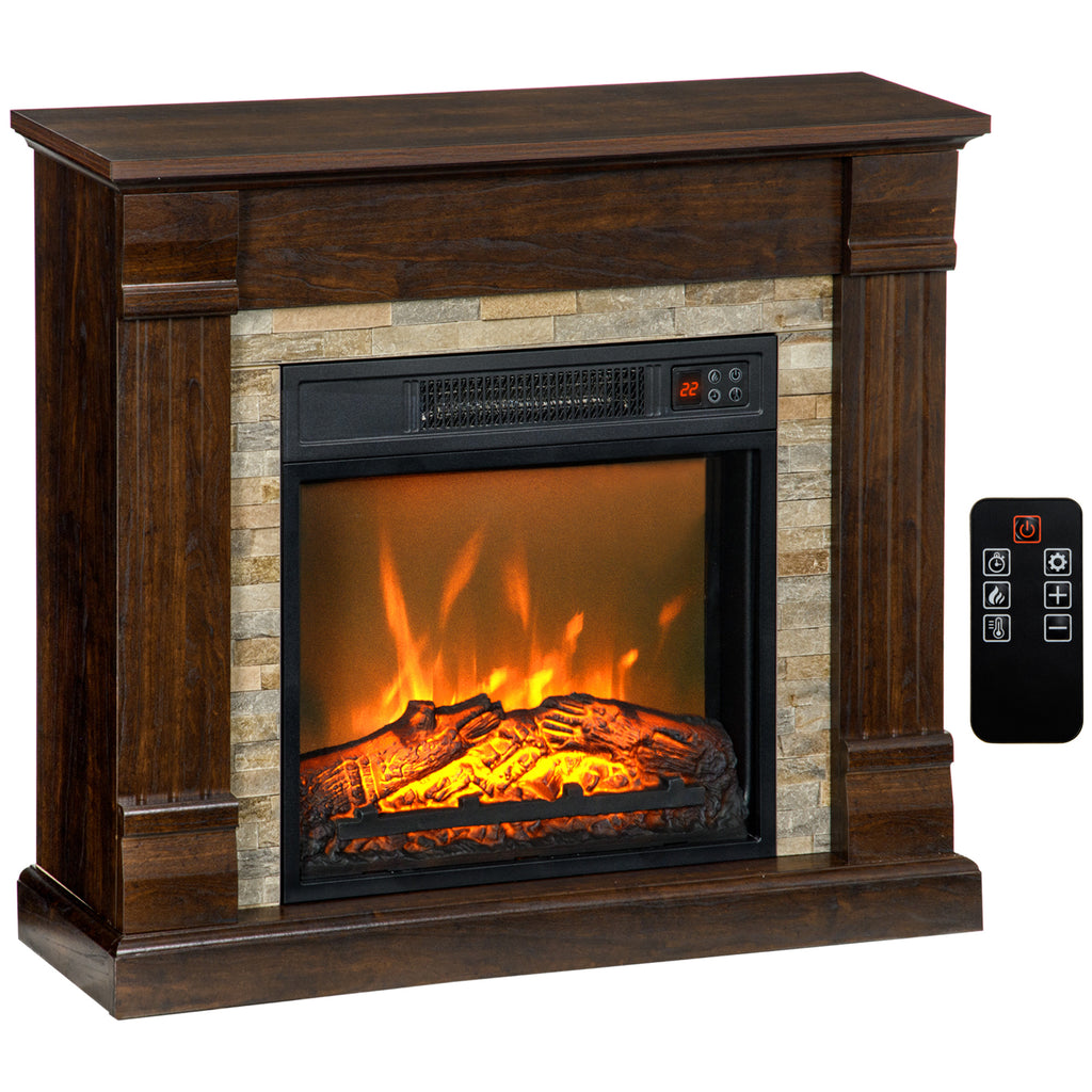 Cheminée électrique, cheminée décorative 1800W effet flamme, luminosité et température réglables, 80x21,6x67,8cm, marron-0
