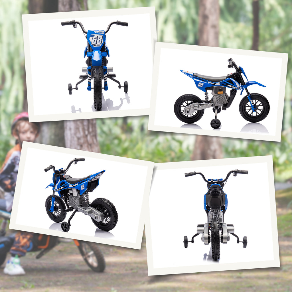 Moto électrique pour enfant moto cross pour enfants de 3 à 6 ans 2 moteurs 12V vitesse 5 km/h 109,5x60x72,5cm bleu-8