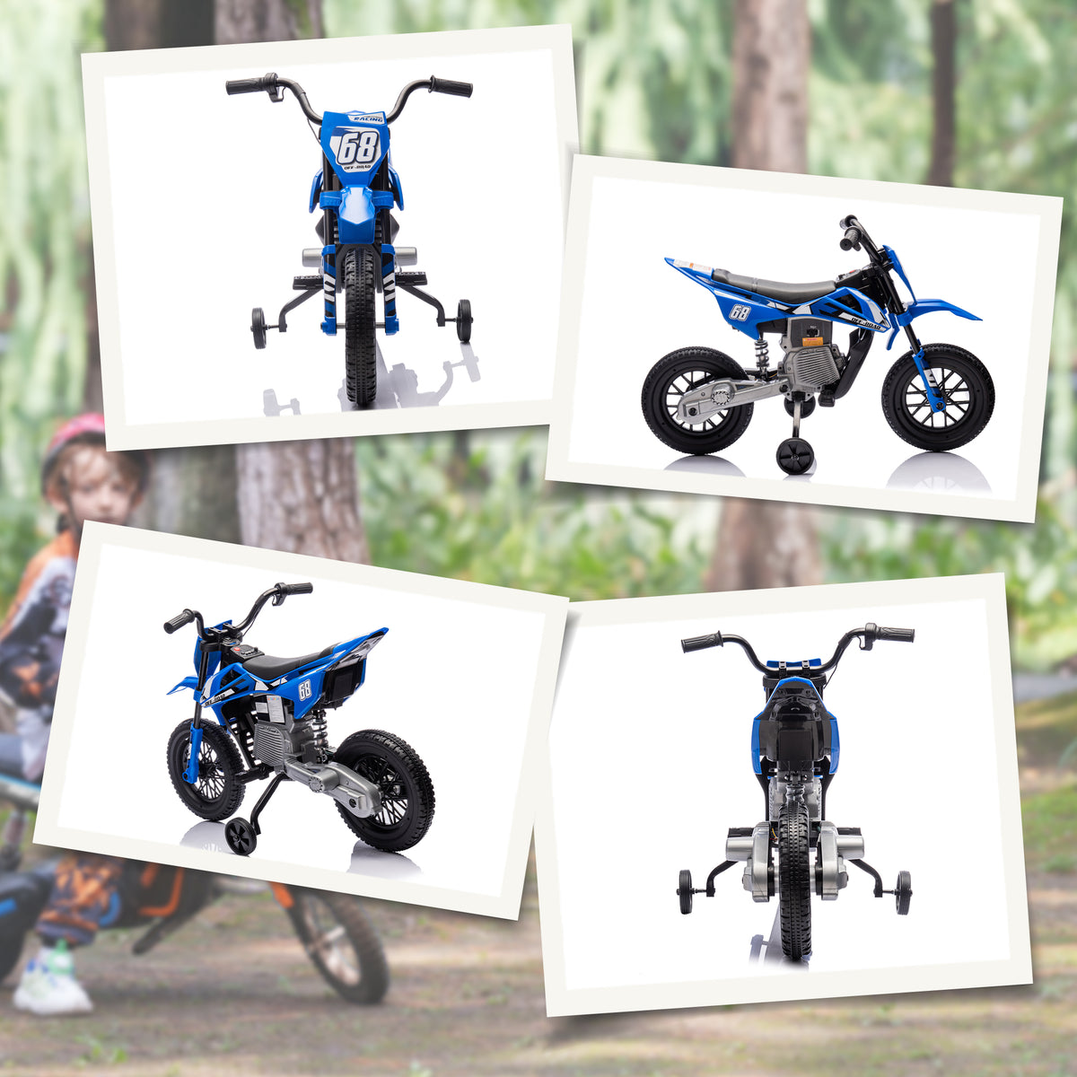 Moto électrique pour enfant moto cross pour enfants de 3 à 6 ans 2 moteurs 12V vitesse 5 km/h 109,5x60x72,5cm bleu-8