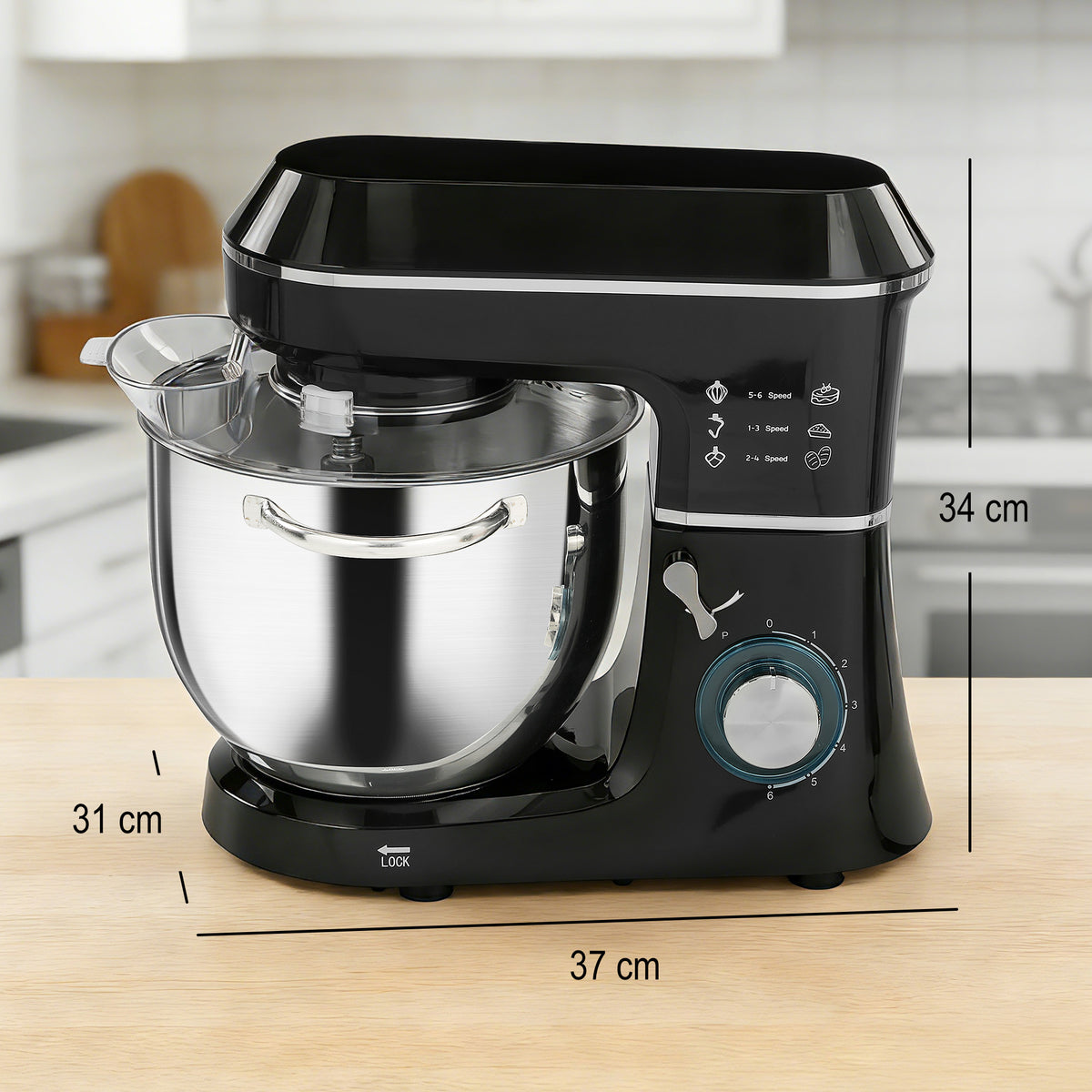 Robot Pâtissier 1400 W, Robot Pétrin Professionnel 7 L avec 6+P Vitesses, Crochet Pétrisseur, Noir-2