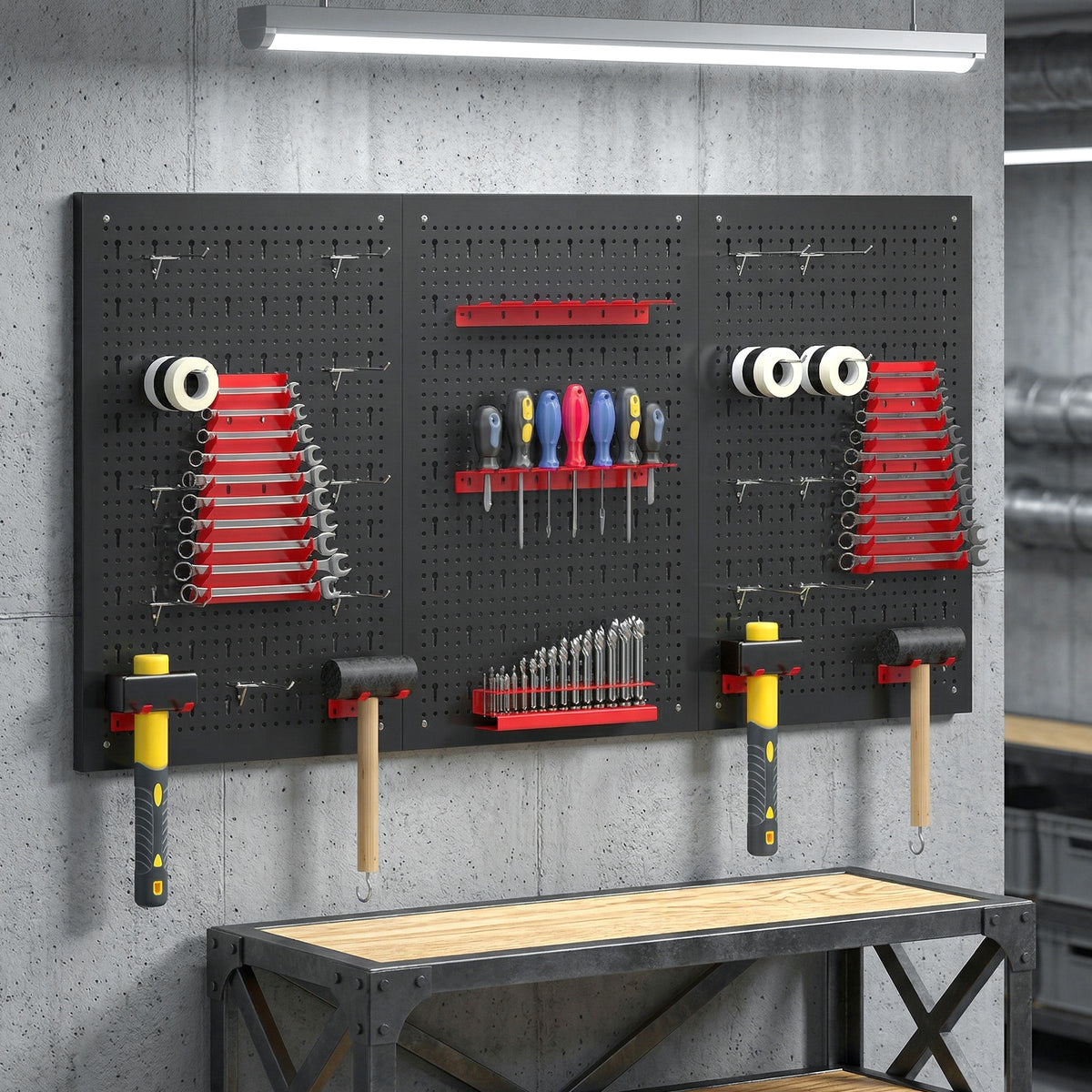 panneau perforé mural 600 x 400 mm, organiseur garage en acier avec 3 panneaux perforés, noir et rouge-9