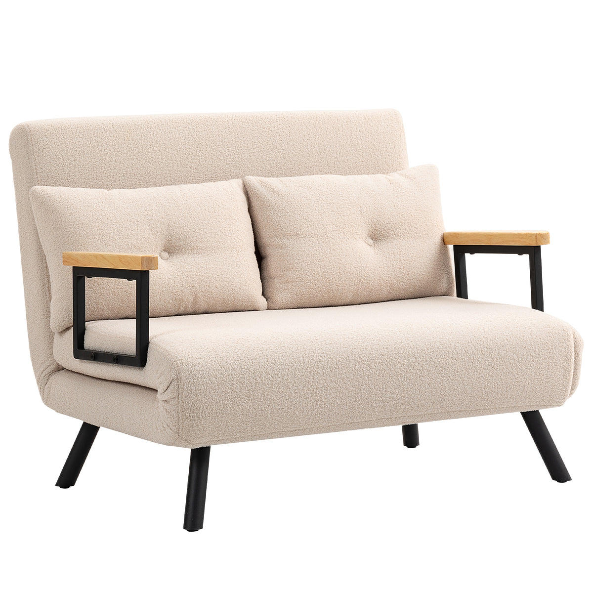Canapé convertible 2 places 4 en 1, canapé-lit avec dossier réglable sur 5 niveaux, 2 coussins, 102 x 73 x 81 cm, beige-0