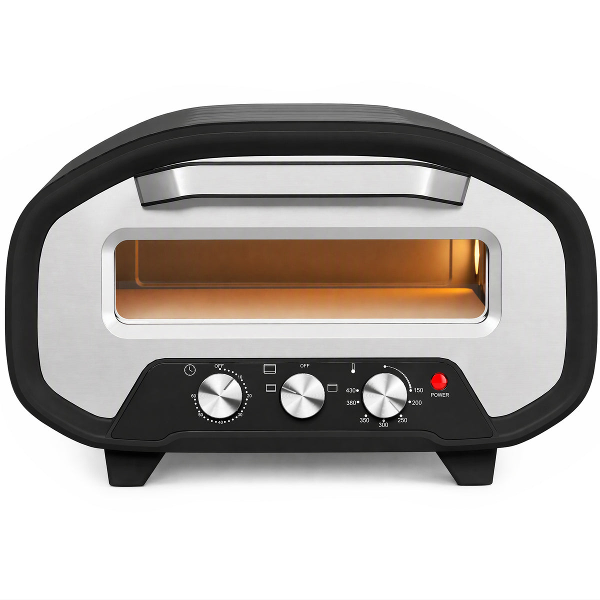 Four à Pizza Électrique d'Intérieur 2200 W jusqu'à 430°C, Pierre en Céramique Ø30,5 cm, Minuteur 60 min, Noir-0