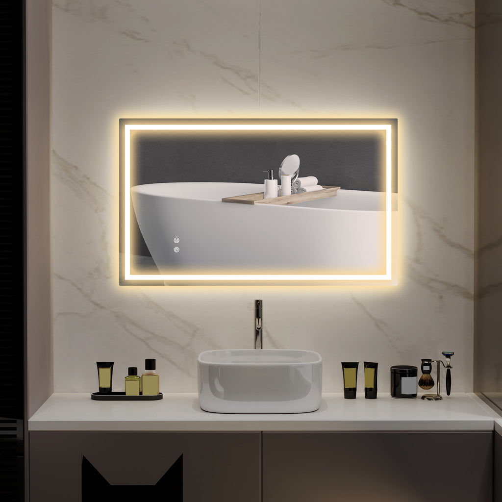 Miroir salle de bain éclairage LED miroir lumineux salle de bain mural interrupteur tactile lumière 3 couleurs 100 x 60 cm-8