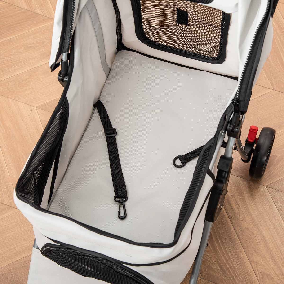 Poussette buggy pour chiens 77L x 45l x 99,5H cm pliable imperméable tissu 600D Oxford 4 roues gris-8