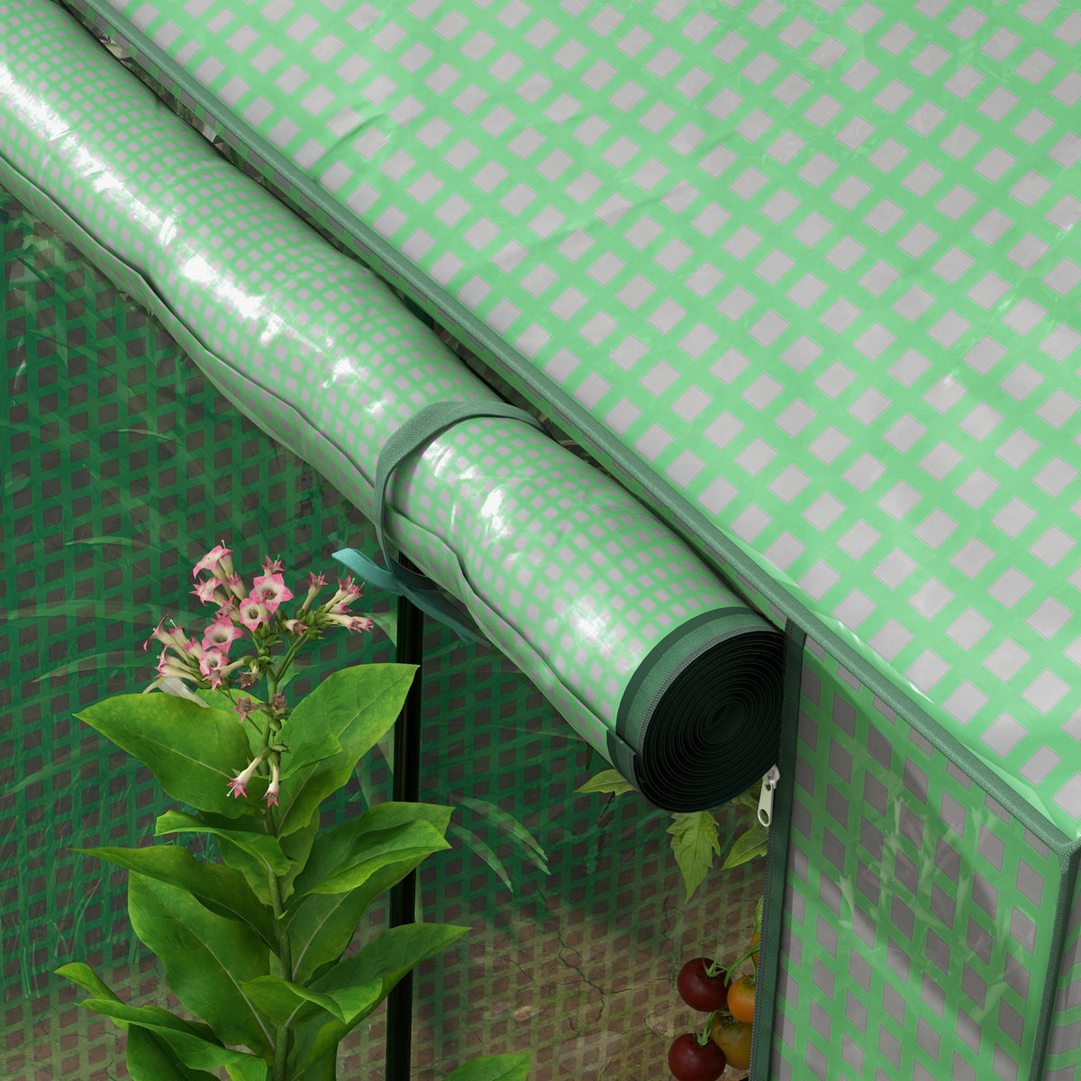 Serre de jardin avec 2 espaces et 2 portes enroulables - 0,8 m² Serre à tomates dim. 1L x 0,8l x 1,5H m, Acier et PE-7