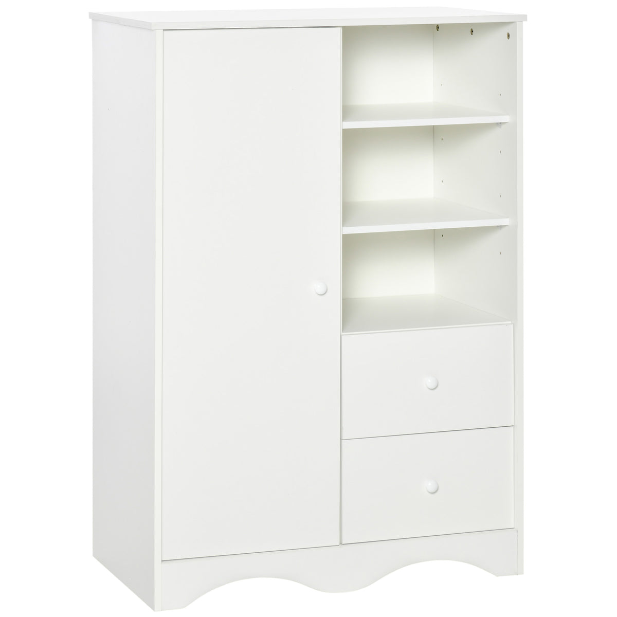 Armoire avec Porte et 5 étagères, 3 niches, 2 tiroirs, meuble de rangement blanc pour chambre, salon, bureau-0