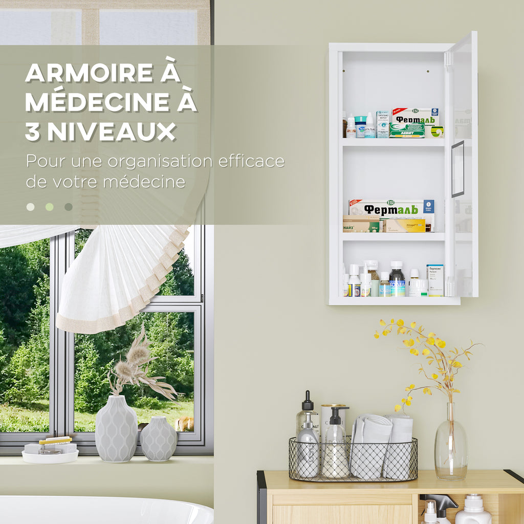 Armoire à pharmacie murale 2 étagères 3 niveaux avec porte aimantée métal 30 x 12 x 60 cm blanc-3