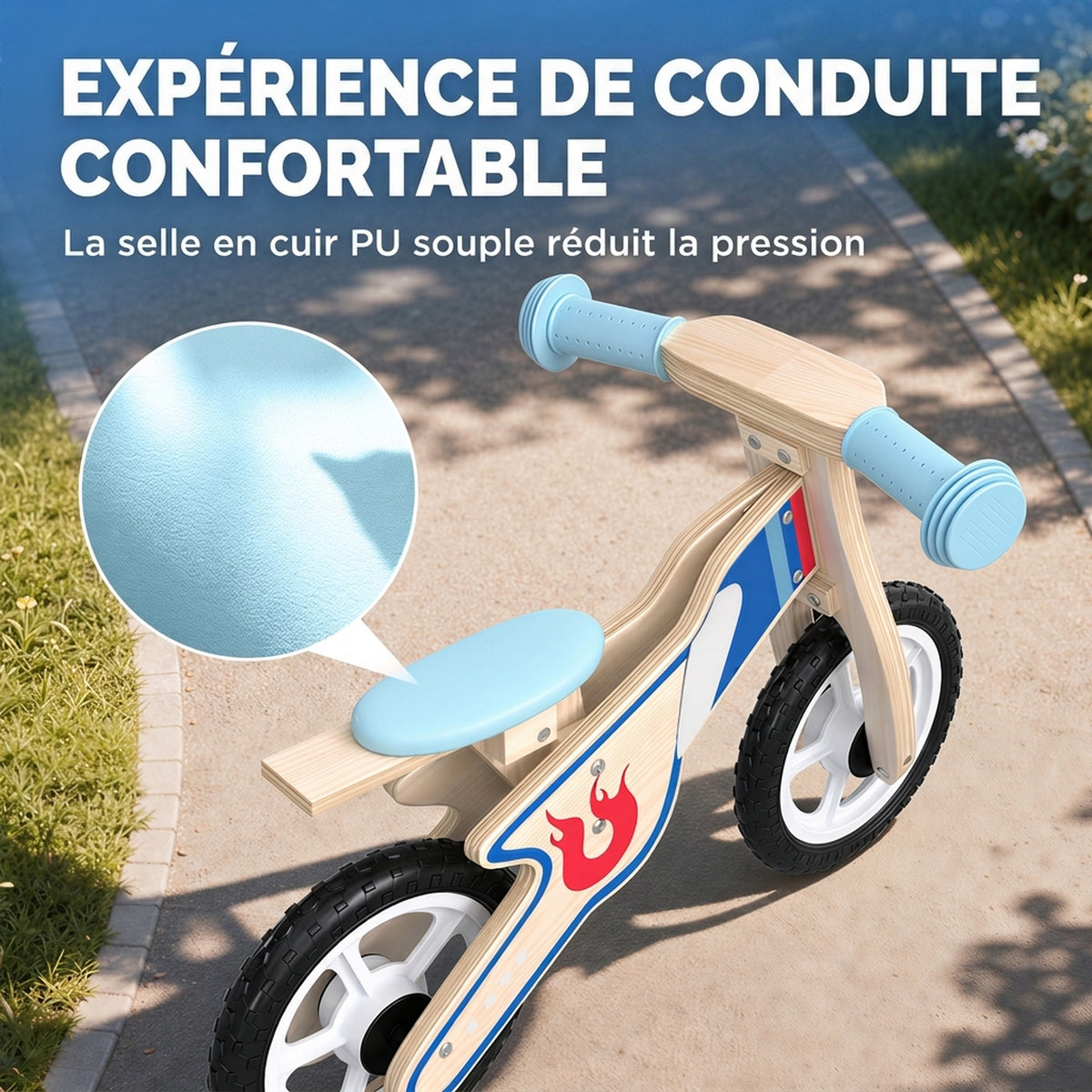 Draisienne Enfants Vélo Bébé sans Pédales avec Selle Réglable en PU, pour 3-5 Ans Jusqu'à 50 kg, Bois Naturel-5