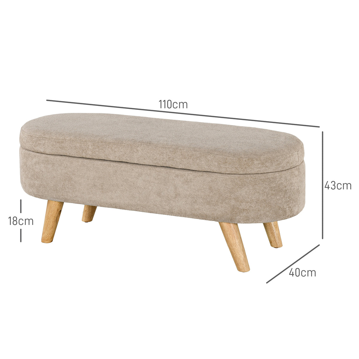 Banc banquette bout de lit coffre de rangement 2 en 1 en tissu avec pieds en bois 110l x 40P x 43H cm cm beige-2