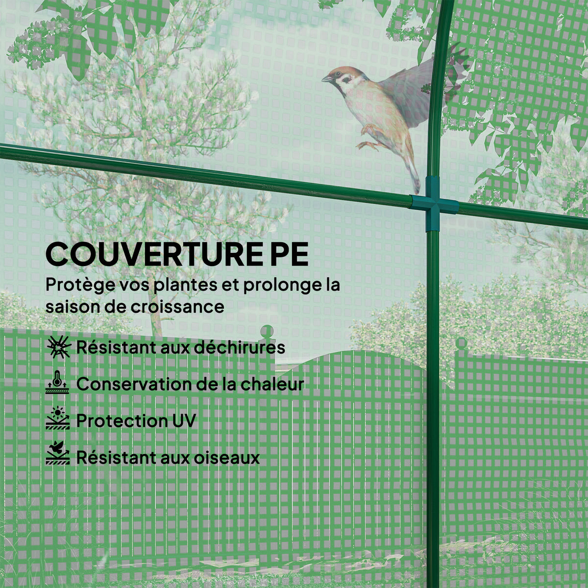 Serre tunnel de jardin 3,24m², serre de jardin tunnel porte et fenêtre enroulables, bâche PE, 180 x 180 x 200 cm, verte-3