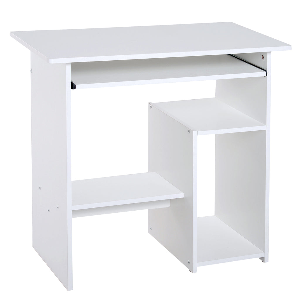 Bureau d'ordinateur, bureau avec rangement, plateau pour clavier et support de moniteur, 80 x 45 x 75 cm, blanc-0