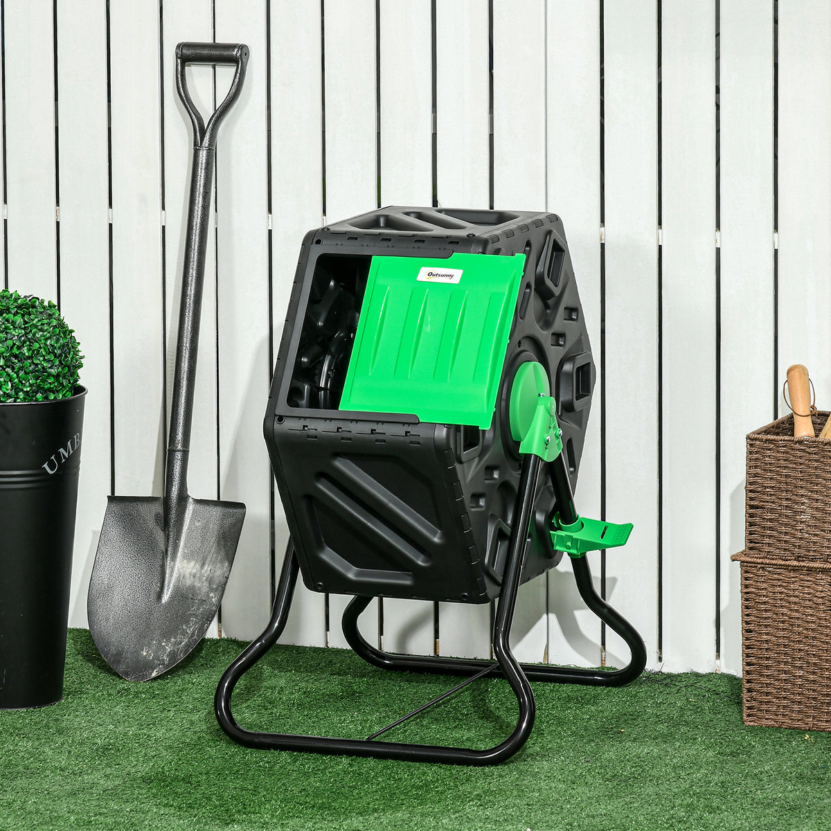Composteur de jardin bac composteur pour jardin rotatif 360° en polypropylène 65 L 24 trous 60 x 49 x 77 cm noir-1