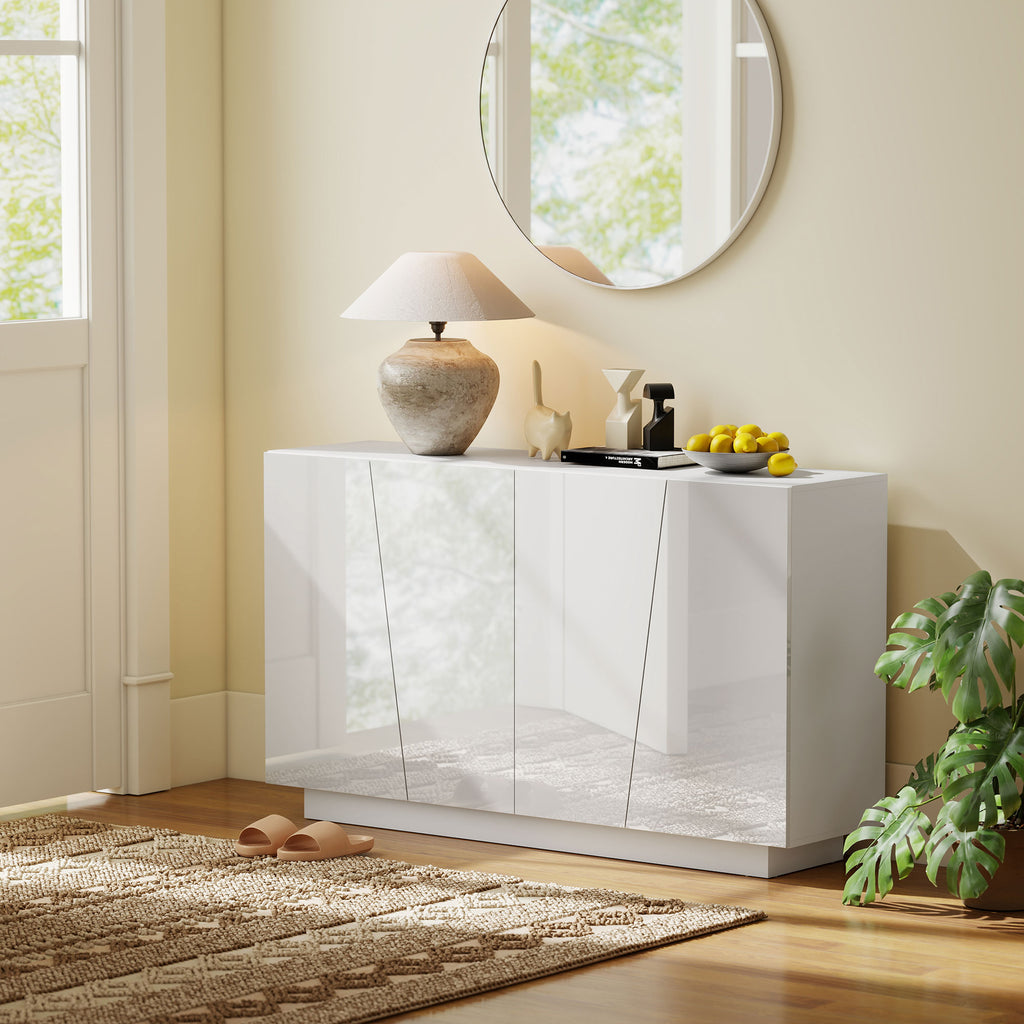 Meuble de rangement avec placards à portes et étagère réglable, 150 x 40 x 88 cm, blanc brillant-7