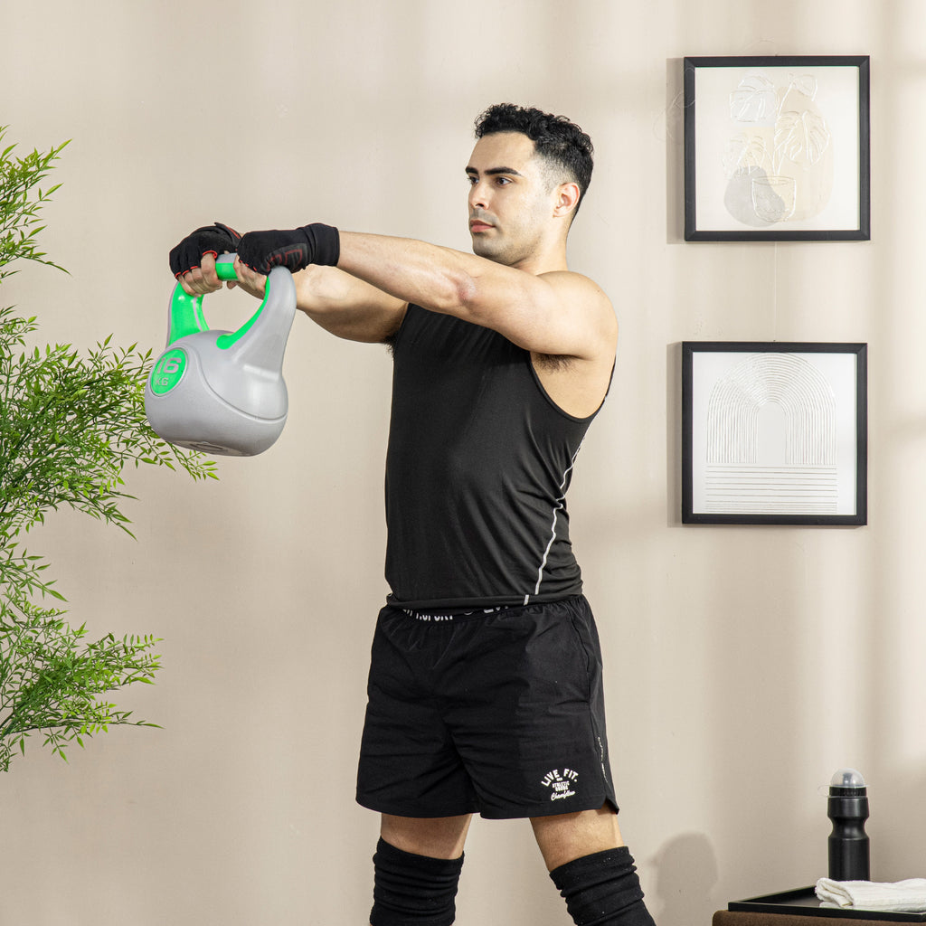 Kettlebell 16 kg, Haltère avec Poignée Ergonomique, Haltère à Boule, Musculation, Entraînement, 27 x 17 x 31 cm, Vert-6