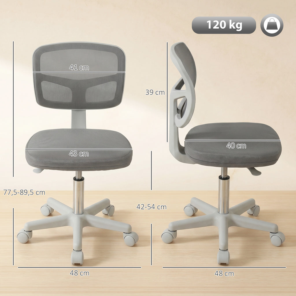 Chaise de Bureau Ergonomique Sans Accoudoirs, Fauteuil de Bureau Pivotant, Dossier Courbé en Maille et Roulettes, Gris-2