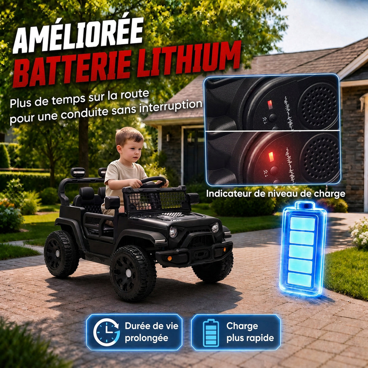 Voiture Électrique Enfants 12V, Buggy Électrique Enfants, 2-4 km/h, 2 Moteurs, Télécommande, Batterie Lithium, Noir-4